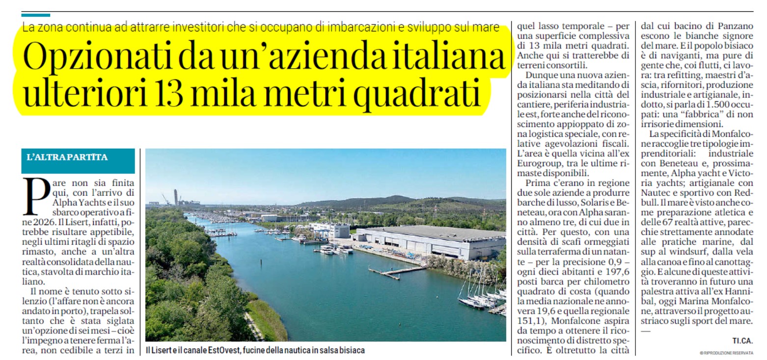 Opzionati da un’azienda italiana ulteriori 13 mila metri quadrati