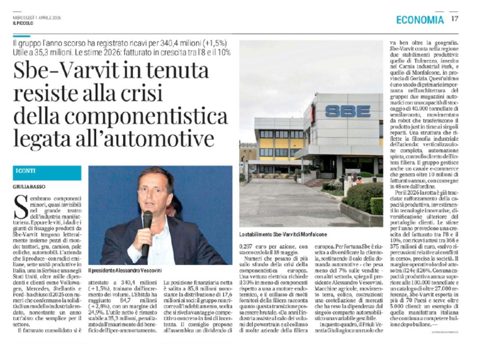 SBE-Varvit in tenuta resiste alla crisi della componentistica legata all’automotive