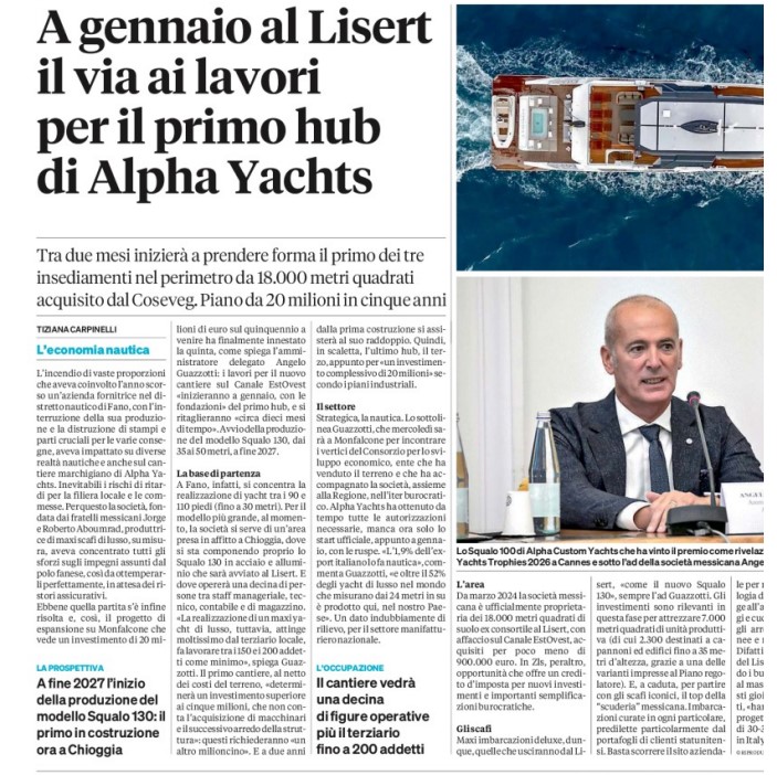 Alpha Yachts, a gennaio al Lisert partono i lavori per il primo hub italiano