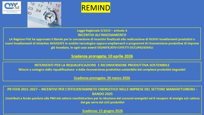 CONTRIBUTI REGIONALI SCADENZE - REMIND